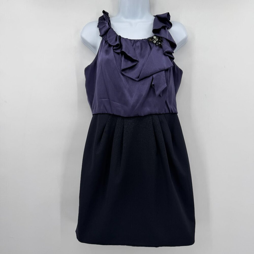 BCBGMAXAZRIA Silk Embellished Mini Cocktail Dress Purple Black Women’s M